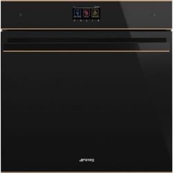 Smeg SO6604M2PNR Серия Dolce Stil Novo  Многофункциональный духовой шкаф, комбинированный с микроволновой печью, 60 см, 20 функций, чёрное стекло Eclipse, профиль медный