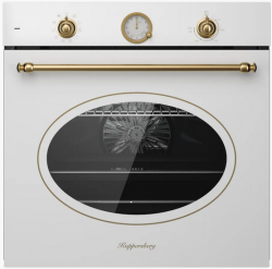KUPPERSBERG SR 610 W Bronze Духовой шкаф, 10 режимов, Телескопические направляющие, Объем духового шкафа, л 80, цвет - белый, фурнитура, бронза.