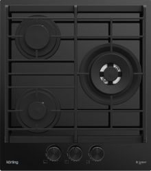 KORTING HGG 4955 CTN серия "Full Black" Газовая варочная панель из закаленного стекла, ширина 45 см, 3 высокоэффективные конфорки, сверхмощная конфорка WOK, автоматический электроподжиг, газ-контроль, цвет - чёрный